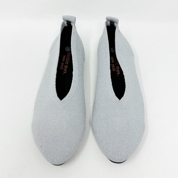 Bernie Mev New‎ York Metallic Silver Slip On Ballet Flat 5.5 (36) Pointed Toe - Picture 3 of 12